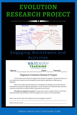 the book cover for evolution research project engaging worksheets and activities