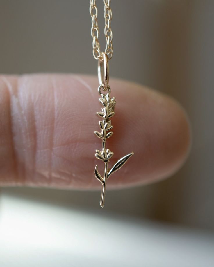 A lavender symbolizes purity, silence, devotion serenity, grace and calmness. Material: 14K Solid Gold Pendant measures 16mm in height, with a 4mm jump ring bail. Tiny Delicate Pendant Charm Necklace, Everyday Delicate Flower Charm Necklaces, Lavender Flower Jewelry With Birth Flower Detail, Elegant Pressed Flowers Jewelry For Everyday, Everyday Charm Necklaces With Delicate Flower Pendant, Delicate Pendant Charm Necklaces With Lobster Clasp, Dainty Tiny Flower Pendant Jewelry, Delicate Pressed Flowers Jewelry For Everyday, Delicate Lavender Necklace For Gift