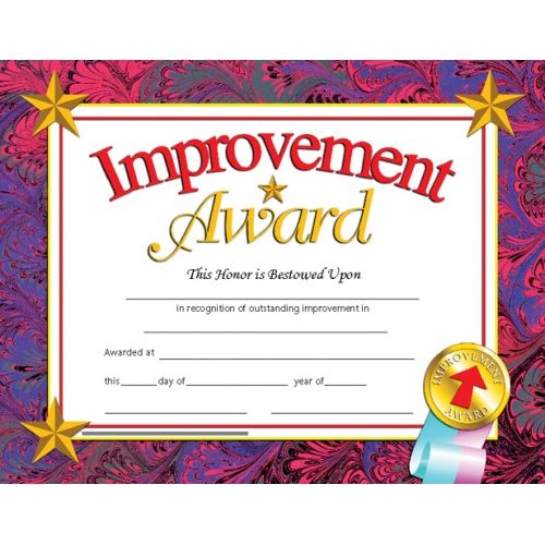 an award certificate is shown in red, purple and blue with gold stars on it