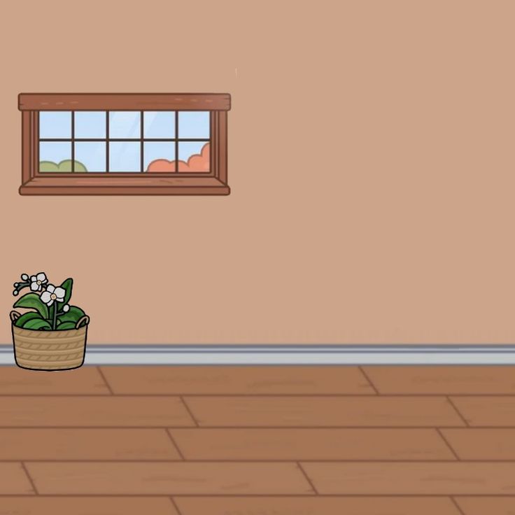 a room with a potted plant on the floor and a window in the wall