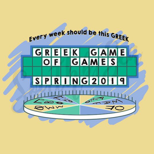 a game board with the words greek games spring 2011 written on it and an arrow pointing up