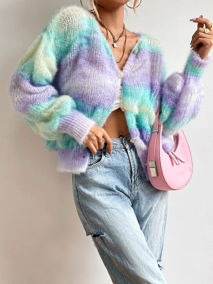 SHEIN Qutie Ombre Drop Shoulder Cardigan | SHEIN USA Shoulder Cardigan, Drop Shoulder Cardigan, Winter Pictures, Crochet Stuff, Cardigans For Women, Drop Shoulder, Cardigans, Knitting, Crochet