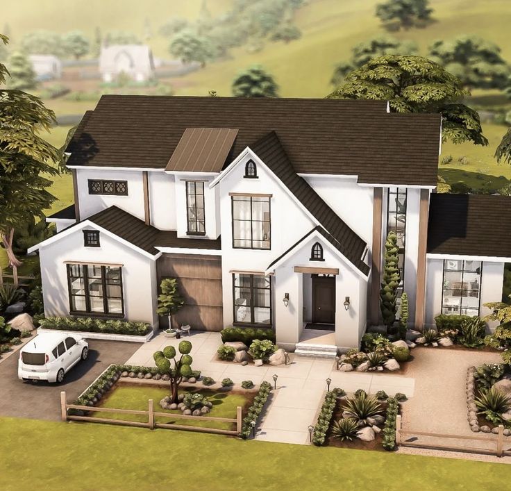 this is an artist's rendering of a two story house with landscaping around it