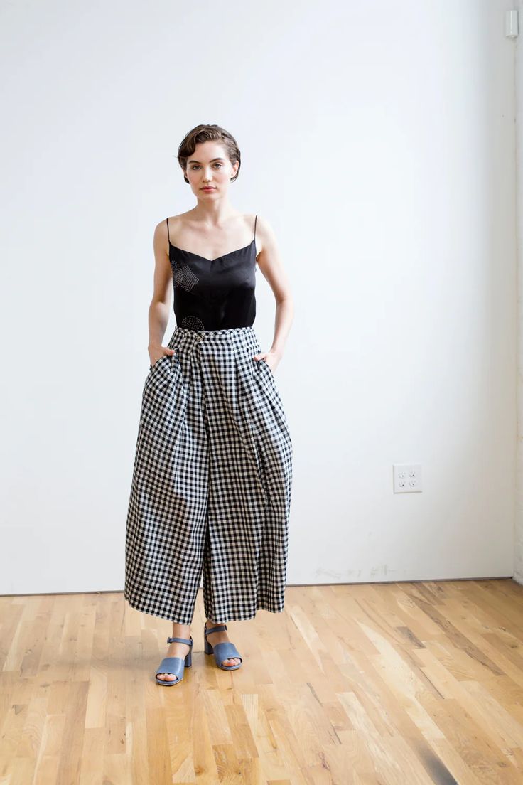 Buy Frida Pants | Black & White Chex Bottoms – Rujuta Sheth Gingham Trousers For Workwear, Gingham Ankle-length Workwear Pants, Gingham Ankle-length Pants For Workwear, Chic Plaid Wide Leg Pants, Gingham Trousers For Fall, Elegant High-waisted Plaid Pants, Summer Tapered Leg Bottoms For Night Out, Summer Night Out Tapered Leg Bottoms, Chic Gingham Cotton Bottoms