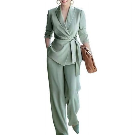 Everyone has the right to pursue beauty. ZANZEA's multiple colors and sizes provide every lady with the right to choose beauty. ZANZEA Womens Lapel Collared Tie Waist Formal Blazer Coat Jacket Wide Leg Pants Trousers 2Pcs Sets Suits Package included:1 Suit(Blouse+Pants) Material:95% Polyester+5% Spandex Colors:Black,Beige,Green Sleeve Length:Full Sleeve Neckline:Turn-Down-Collar Pattern:Solid Color Waistline:Elastic waist Thickness:Thin Decoration:Side Pockets,Lace-Up Style:Leisure,Bohemian,Retr Outfit Oversize, Wide Leg Pants Outfits, Blazer Casual, Formal Blazer, Leg Pants Outfit, Womens Clothing Patterns, Work Suits, Women Office, Casual Suit