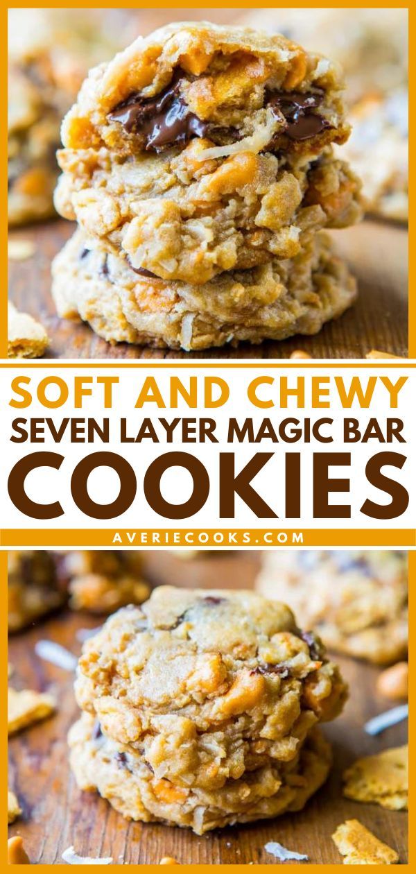 Here's a dessert idea if you love Magic Bars! Loaded with graham crackers, coconut, butterscotch chips, and chocolate chips, these 7 layer cookies have tons of textures and flavors. Save this easy cookie recipe! Seven Layer Cookies, 7 Layer Cookies, Chips And Chocolate, Easy Cookie Recipe, Magic Bars, Love Magic, Gourmet Cookies, 7 Layer, Butterscotch Chips