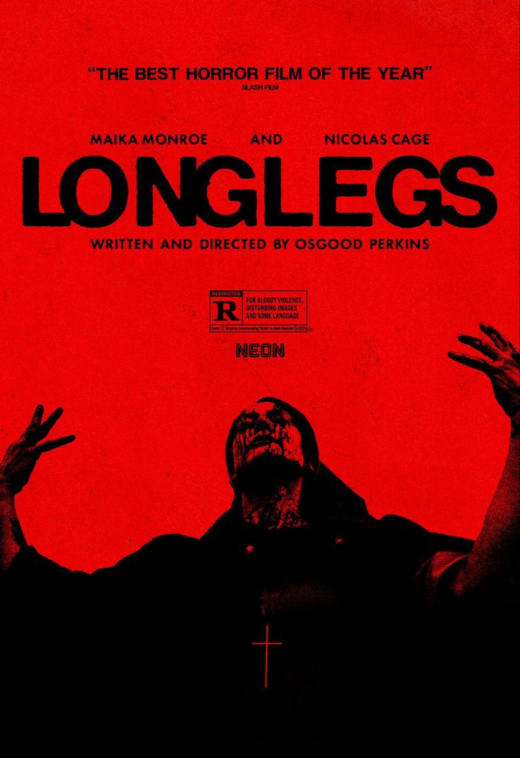 a movie poster for the long legs with hands up in front of a red background