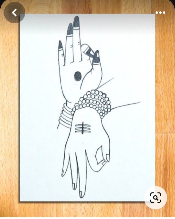 a drawing of a hand with bracelets on it's wrist is shown in the app