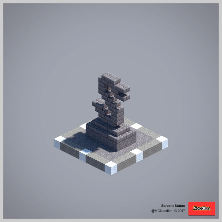 Serpent Statue Minecraft Simple Statue, Statues Minecraft Ideas, Minecraft Building Ideas Statues, Minecraft Chunkworld, Minecraft Stone Statues, Statue Minecraft Ideas, Minecraft Small Statue, Minecraft Statue Ideas, Serpent Statue