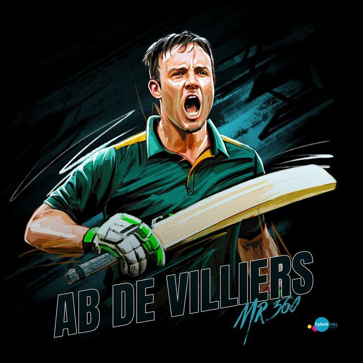 a man holding a cricket bat in his hands with the words ab de villiers on it