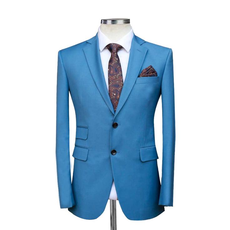 Package Includes: 1 x Jacket  - 1 x Pant

Andre Emilio presents the perfect light blue 2 piece suit, tailored from 120s fabric with silk lining for unmatched comfort and style. Order now and get free shipping.

 	Fabric: 120s 
 	Lining Fabric: Silk
 	Pattern: Plain
 	Buttons: Regular
 	Construction: Half Canvas
 	Seasonality: All Season
 	Jacket: Notch Lapel, 2 Flap Pockets, 2 Button Closure
 	Trouser: Flat front, 2 Back Pockets, Zip Closure Graduation Suits, Suits Prom, Purple Suits, Silk Pattern, Wedding Suits Groom, 2 Piece Suit, Green Suit, Work Suits, Prom Suits