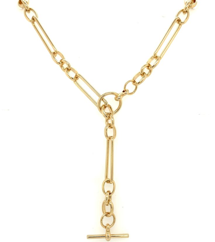 Rectangle Link Necklace Yellow Gold Plated 18" Long Elegant Figaro Chain Link Charm Necklaces, Elegant Figaro Chain Link Charm Necklace, Elegant Charm Necklaces With Figaro Chain, Elegant Pendant Charm Necklace With Figaro Chain, Modern Necklaces With Rectangular Pendant And Cable Chain, Luxury Link Necklace With Adjustable Chain, Elegant Lariat Charm Necklace With Chain, Elegant Lariat Charm Necklace, Elegant Jewelry With Rectangular Pendant Cable Chain