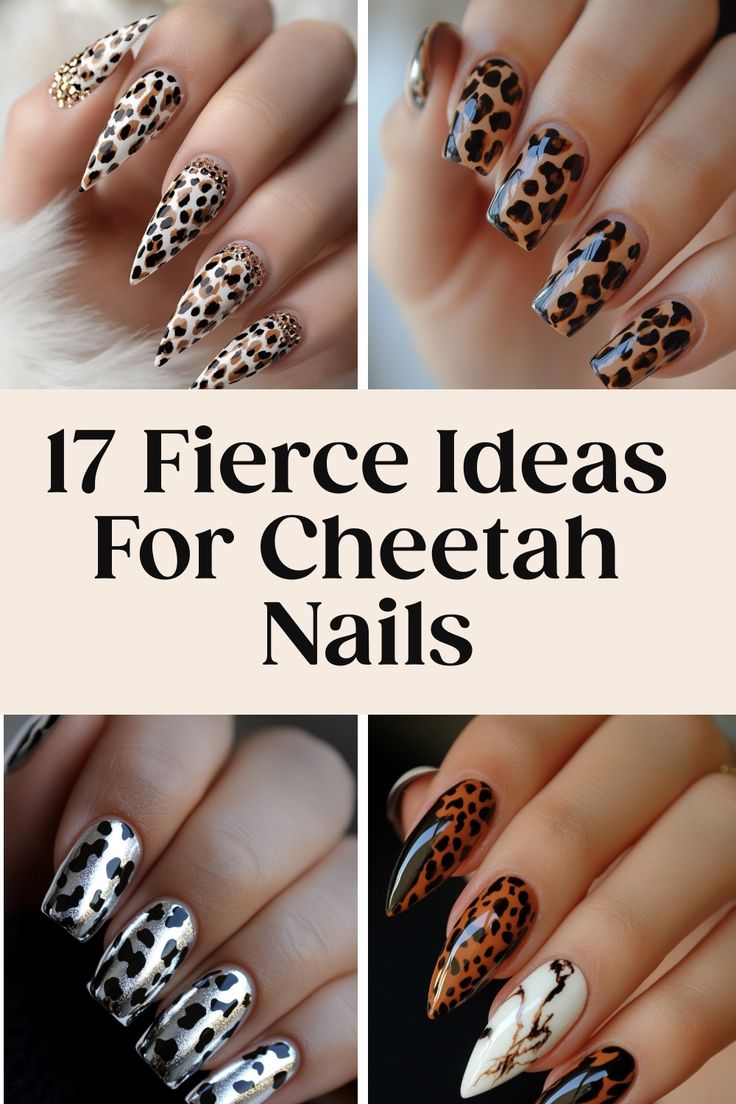 Looking to spice up your nail game? Check out these fierce cheetah nail designs that will take your mani to the next level! Whether you're into bold patterns or subtle accents, cheetah nails are always a fun choice. Embrace your wild side with a trendy cheetah print mani and make a statement wherever you go. From classic black and gold designs to colorful twists on this timeless pattern, there's a cheetah nail look for everyone. Fall Cheetah Nails, Leopard Nail Art Designs, Wild Nail Designs, Cheetah Nail Art, Daisy Acrylic Nails, Leopard Nail Designs, Leopard Nail Art, Cheetah Nail Designs, Cheetah Print Nails