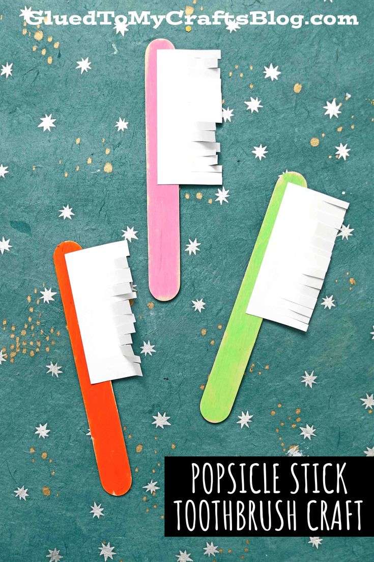 popsicle stick toothbrush craft for toddlers to make with paper and gold glitters