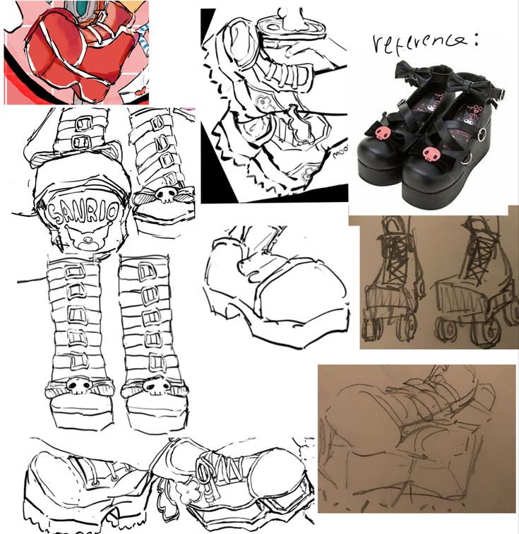 some drawings and pictures of different shoes