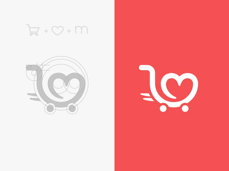 two different logos, one with a shopping cart and the other with a heart