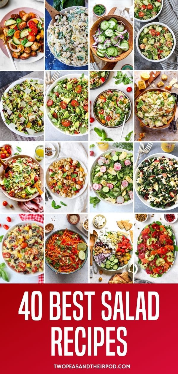 40 Best Salad Recipes Salads For Catering, Salad Trio Ideas, Soups Salads And Sandwiches, Salad Bar Potluck Ideas, Salads Bar Ideas, Easy Lunches For Company, Salads For Buffet Parties, Spoon Salad Recipe, Pitch In Salad Ideas