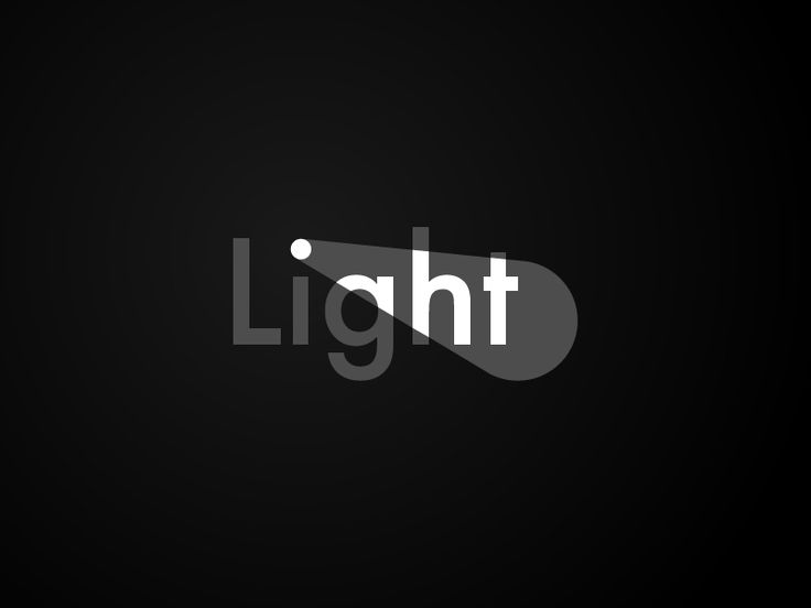 the word light is shown in white on a black background with an oval shaped shadow