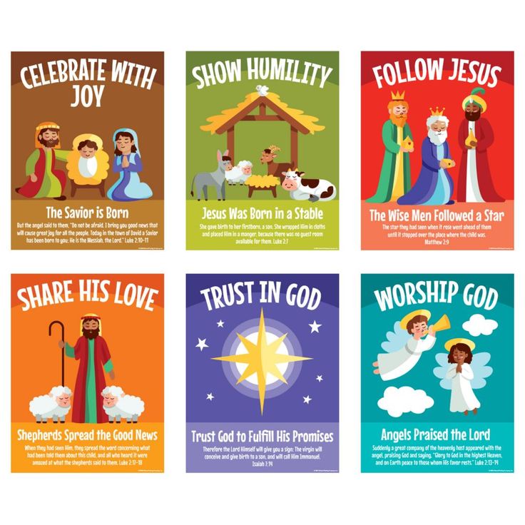 This set of religious posters is the perfect Sunday School teaching aid for showing students what the season is all about. Each features an inspiring caption, fun stylized illustrations of Nativity scenes, and a message of faith that ties it all together. Add this set to your classroom supplies as decorations that also provoke thought and contemplation. Cardstock. (6 pcs. per set) 16" x 20 3/4" © OTC Nativity Poster, Nativity Scenes, Teaching Supplies, The Nativity, Classroom Supplies, Church Ideas, Follow Jesus, Floral Stickers, Sunday School