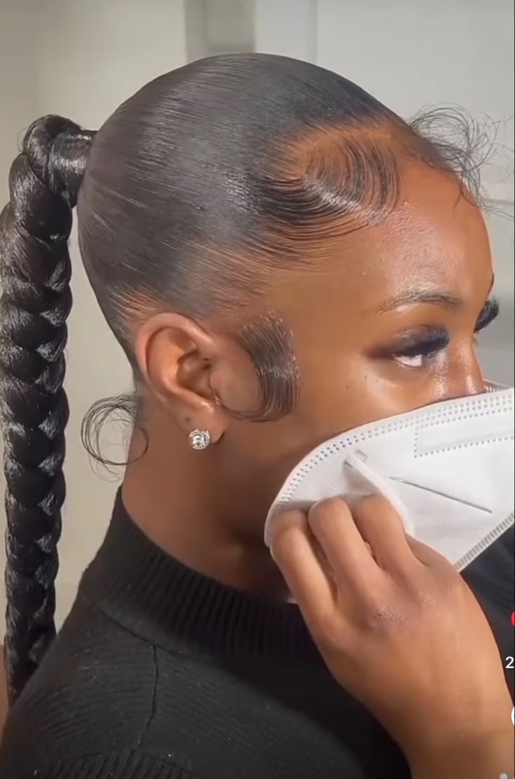 Slick Back Braid Hairstyles, Slick Back Braid Ponytail, Sleek Hairstyles Black Women, Slick Back Braided Ponytail, Slick Back Braided Ponytail Weave, Braided Ponytail Weave, Styles Natural Hair, Hair Styles Natural, Sleek Braided Ponytail