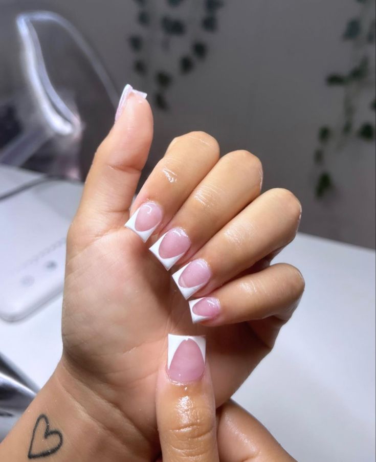 Duckie French Tip, French Tip Acrylic Nails Duck, French Tip Nails Duck, Short White French Tip Duck Nails, Clear Base French Nails, White Duck French Tips, All White Duck Nails, French Tips Duck Nails, Short Duck Nails Acrylic French Tip