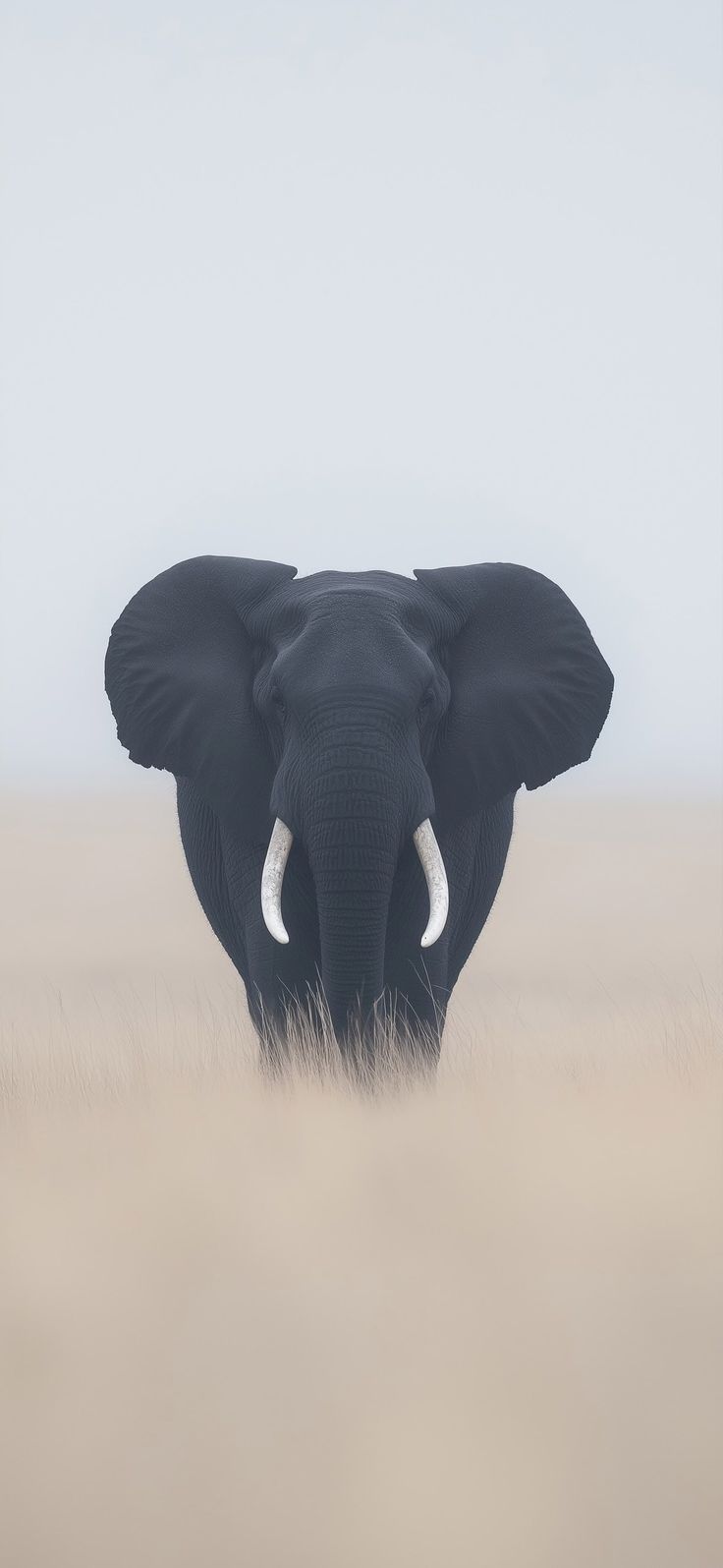 an elephant with tusks standing in the middle of tall grass and looking at the camera