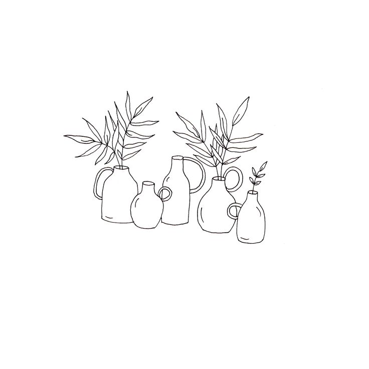 three vases with plants in them sitting next to each other