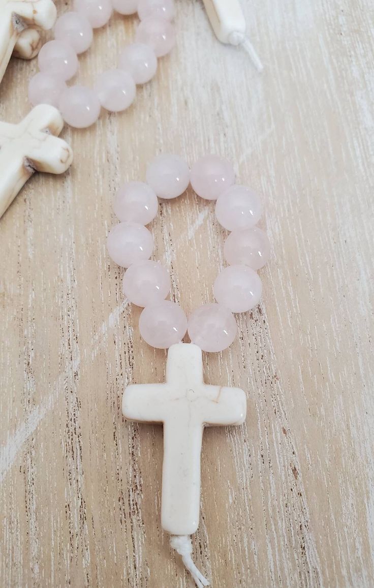 Mini rosary favors baptism favors for girls cross favors | Etsy Pink Spiritual Jewelry For Blessing, White Cross Rosary Bracelet As Gift, White Cross Rosary Bracelet Gift, Mother's Day White Spiritual Rosary, White Spiritual Rosary For Mother's Day, Spiritual White Rosary For Mother's Day, Handmade Adjustable Rosary For First Communion, Handmade Spiritual Jewelry For Confirmation, Spiritual Cross Rosary Bracelet For Baptism