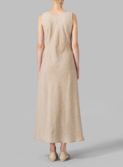 Linen Bias Cut Sleeveless Long Dress Elegant Beige A-line Sleeveless Dress, Elegant Cream Sleeveless Midi Dress, Elegant Sleeveless Cream Midi Dress, Beige Sleeveless Sundress, Cream Linen Sleeveless Dress, Sleeveless Cream Linen Dress, Cream Sleeveless Linen Dress, Elegant Cream Sleeveless Maxi Dress, Elegant Sleeveless Beige Midi Dress