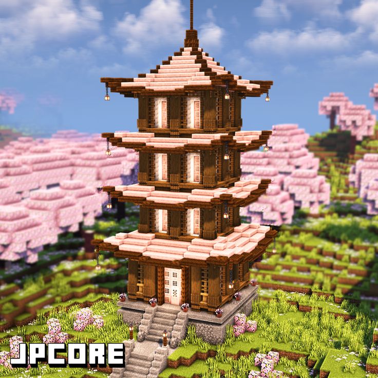 an image of a japanese pagoda in minecraft