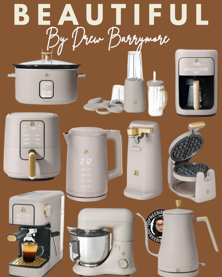 an image of kitchen appliances with the words beautiful by drewbarrowe on it