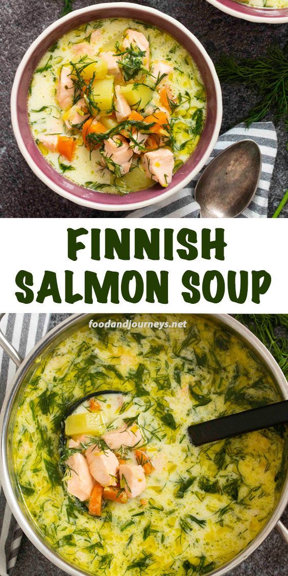 two bowls filled with salmon and spinach soup