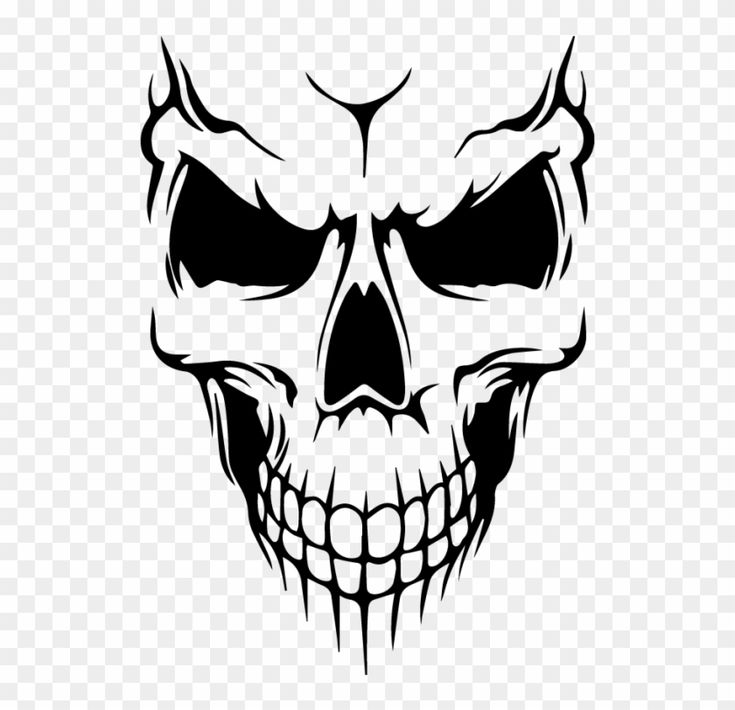 a black and white skull with fangs on it's face, transparent background png