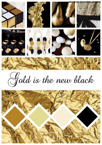 gold is the new black poster with different colors and textures, including white, green, brown