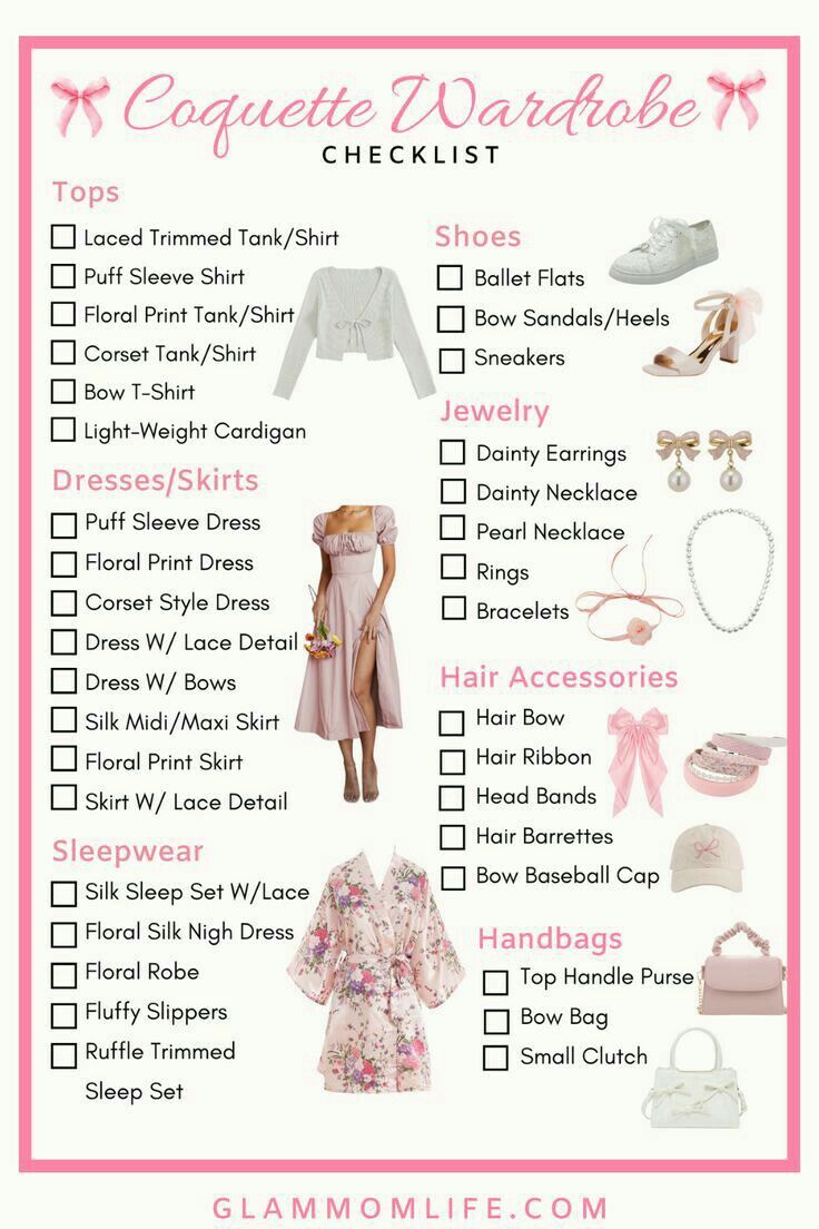 Coquette Full Wardrobe List, Coquette Outfit Starter Pack, Coquette Preppy Outfit, Coquette Checklist, Aesthetic Clothes Coquette, Aliexpress Finds Fashion, Style Inspiration Coquette, Girly Coquette Outfits, Where To Find Coquette Clothes