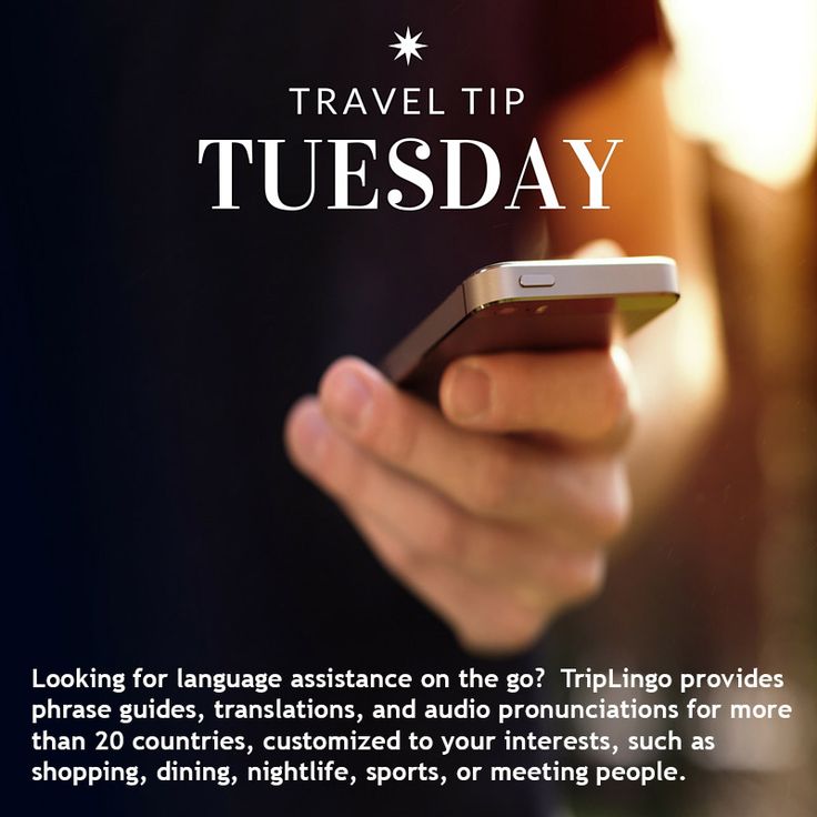 a person holding a cell phone with the text travel tip tuesday