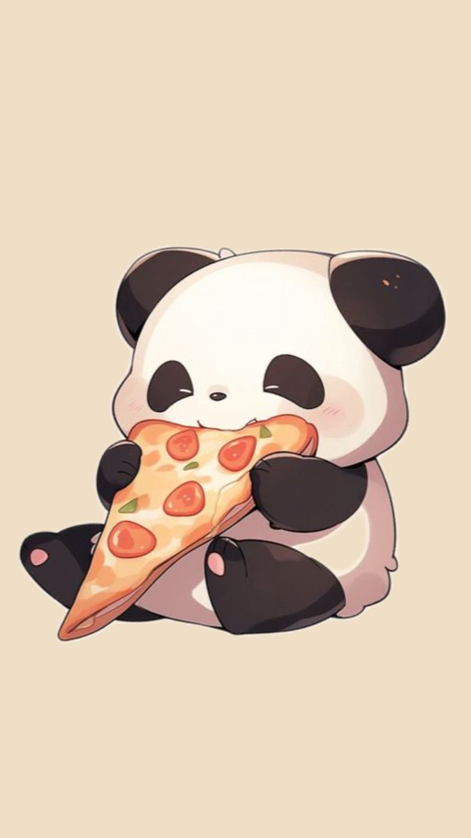 a panda bear eating a slice of pizza