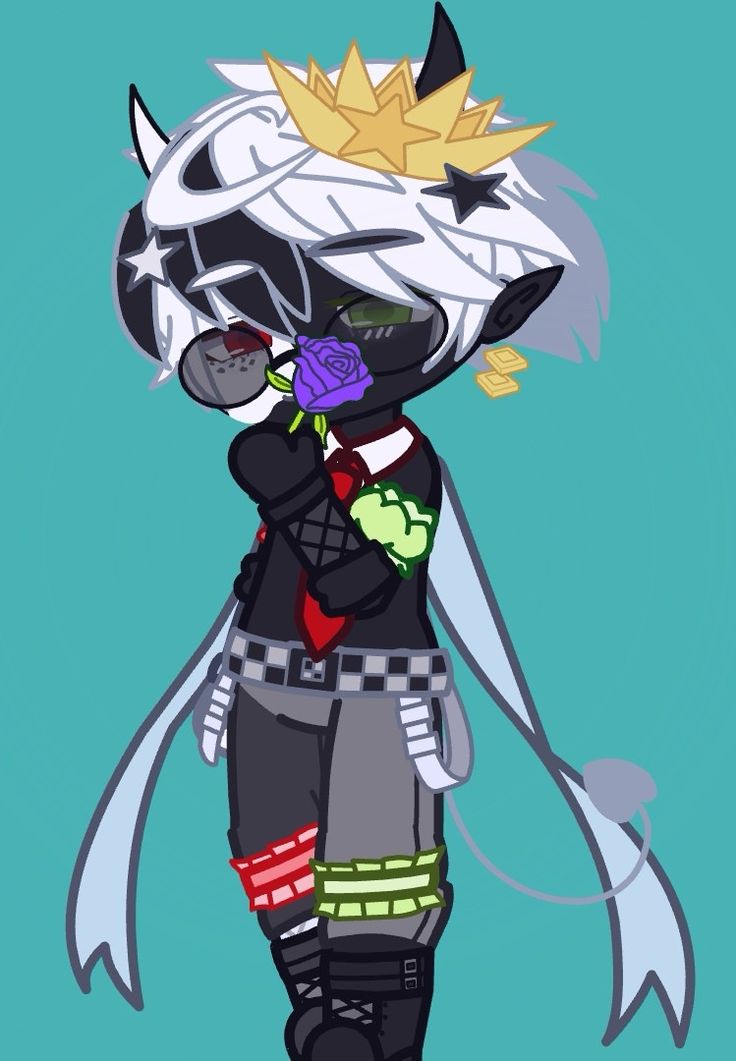 an anime character with white hair and black clothes, holding a purple flower in her hand