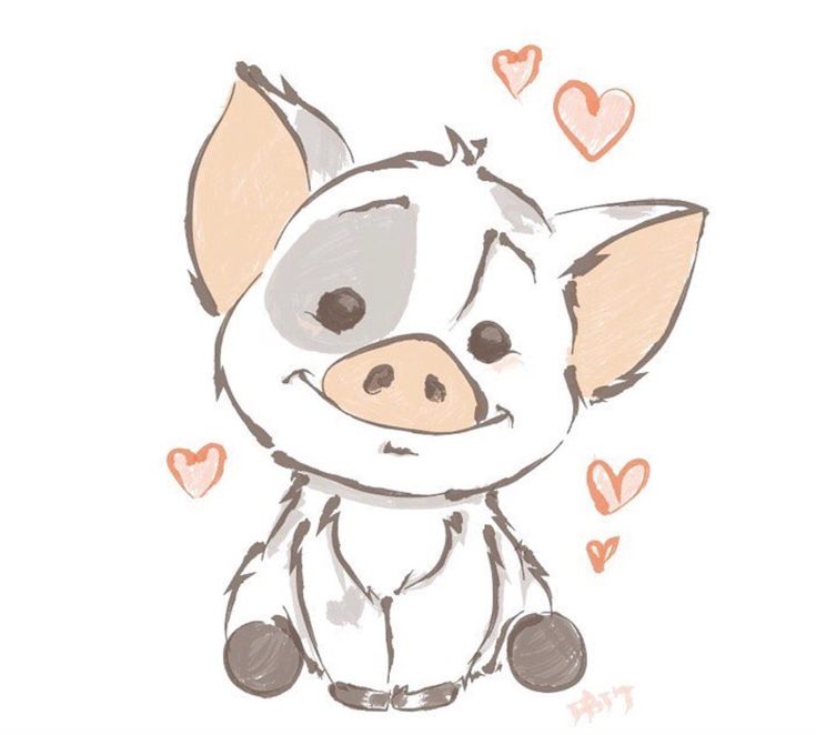 a drawing of a pig with hearts around it