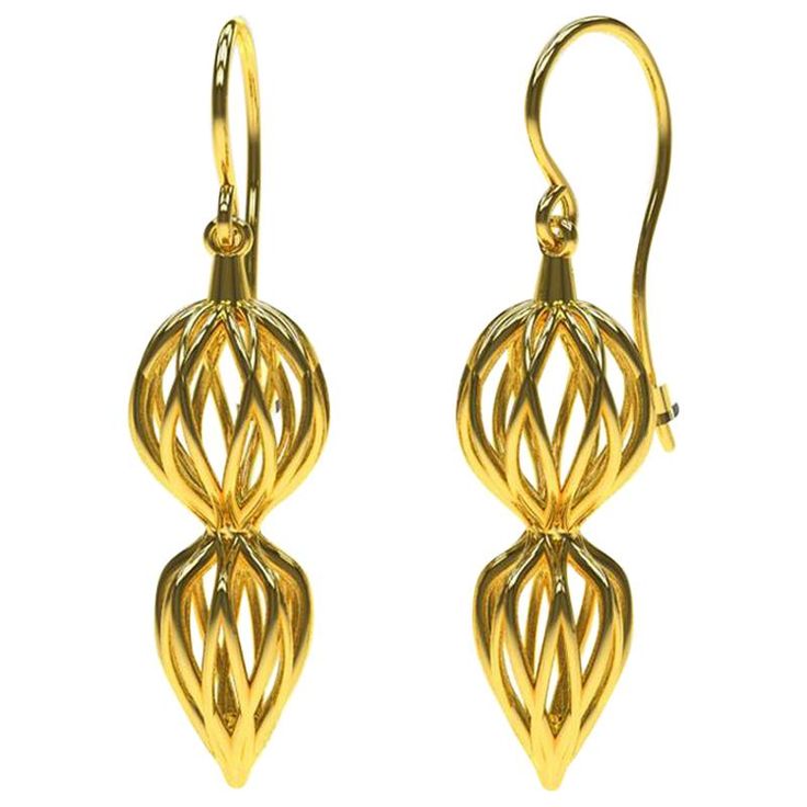 Arabesque Lace Earrings Series: These 14 karat yellow gold earrings came from a number of inspirations. Using my sculptural ideas with moire patterns, 3 dimensions, lace, and Arabic geometry. Each becomes a little sculpture for the ears. Ever changing as the wearer moves in them. These are unique because of the design, each one is printed individually. They are not made from a mold. Made to order. Allow 14 business days. style # 010 Elegant Gold Earrings With Unique Design, Elegant Dangle Earrings With Unique Design, Metallic Earrings, Gold Dangle Earrings, Lace Earrings, Yellow Gold Earrings, Diamond Dangle Earrings, Yellow Gold Jewelry, Roxy Women