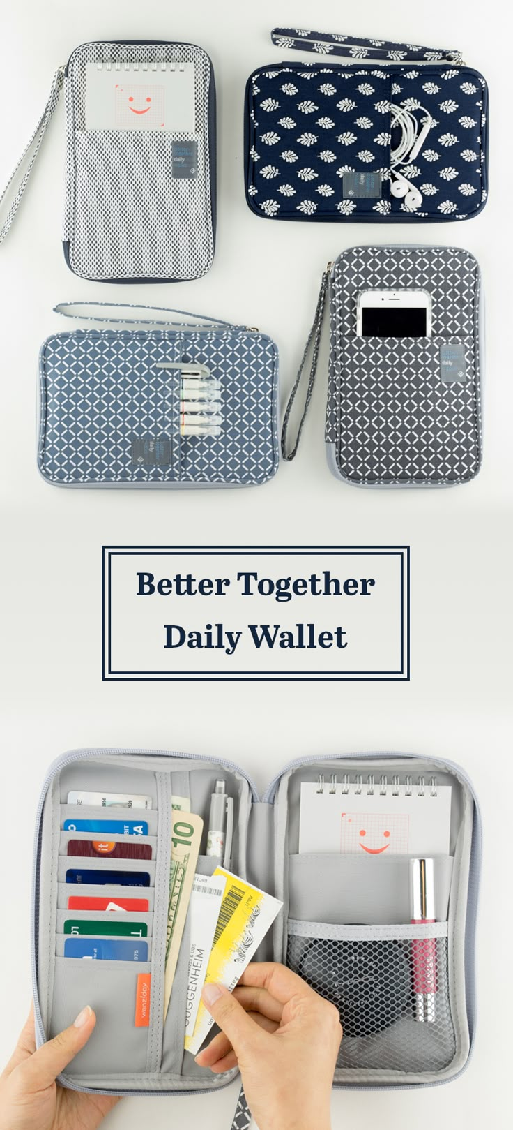 A super functional carry-all pouch! On the outside the Better Together Daily Wallet looks like an unassuming (but cute) pouch. But open it up to find so much more! There are plenty of card slots and pockets to hold your pens, cash, keys, phone, tickets, and more! The zipper closure and wrist strap ensure all your necessities are safely secured at all times. It even comes with a notepad that fits perfectly inside! Prepare yourself for all of life's adventures and check it out! Sewing Tips For Beginners, Denim Wallet, Cute Pouch, Wallet Pouch, Back To School Outfits, Sewing Tips, Better Together, Stay Organized, Wrist Strap