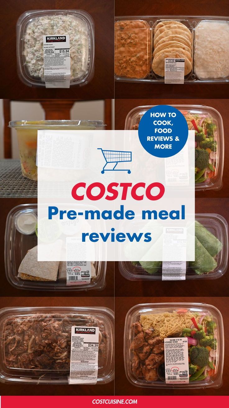 the costco pre - made meal review is shown in four different pictures, with text overlaying