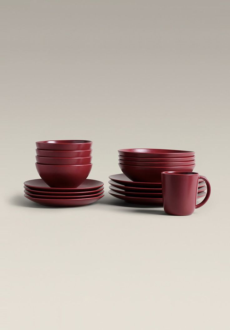 plum Tall Mugs, Midnight Snack, Big Bowl, Small Plates, Interior Inspo, Cup Of Coffee, Small Bowls, Dark Red, Handmade Ceramics