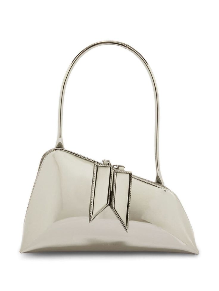 silver-tone faux leather laminated finish asymmetric body two-way zip fastening single rolled top handle main compartment internal slip pocket full lining The Attico, Bag Silver, Leather Shoulder Bag, Top Handle, Silver Tone, Faux Leather, Bag Lady, Shoulder Bag, Leather