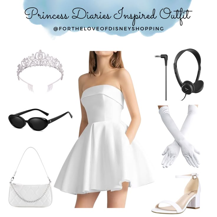 the princess dress inspired outfit is shown with accessories