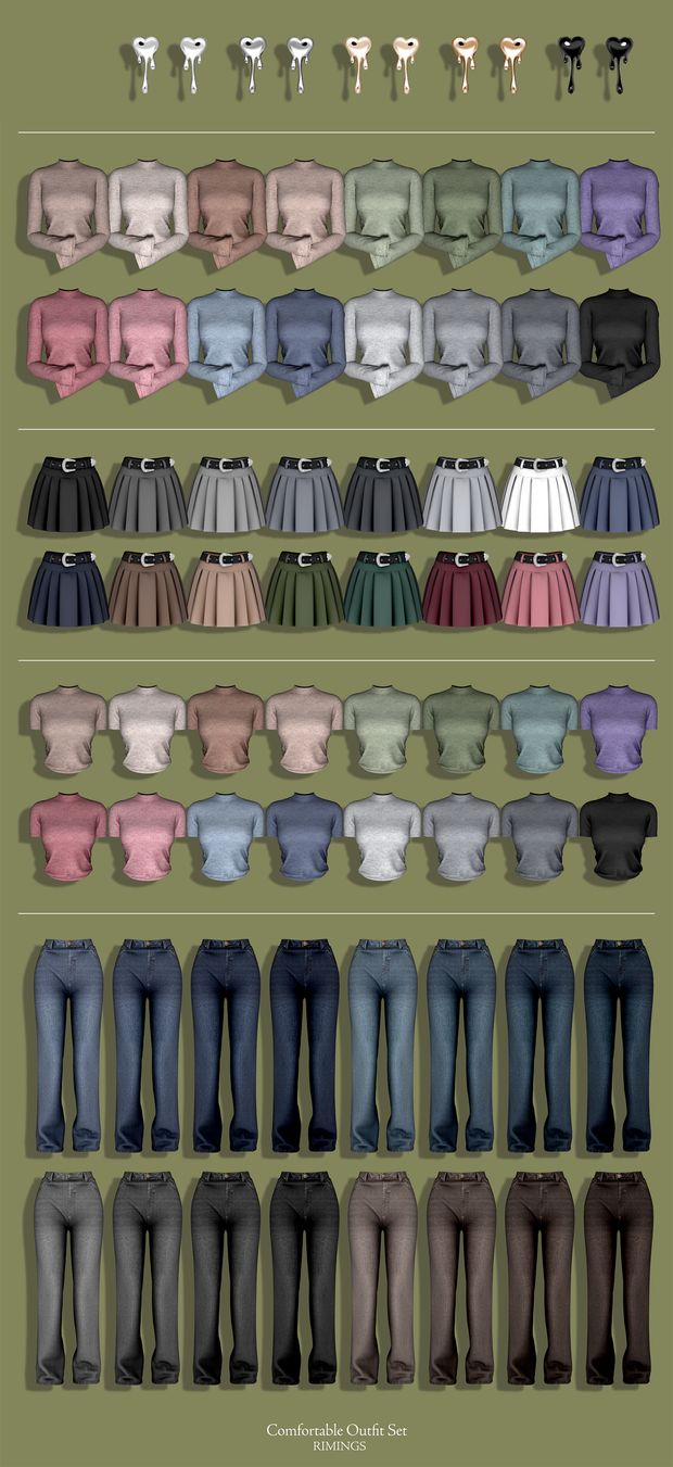 the different types of jeans and pants are shown in this image, with each individual's own color