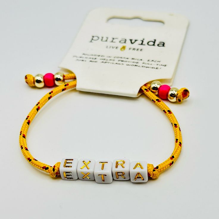 Pura Vida Bracelet - Nwt Trendy Adjustable Yellow Friendship Bracelets, Trendy Yellow Adjustable Friendship Bracelets, Casual Gold Friendship Bracelets For Summer, Casual Adjustable Yellow Bracelets, Casual Yellow Friendship Bracelets, Casual Yellow Adjustable Bracelets, Casual Yellow Beach Jewelry, Yellow Beaded Bracelets For Everyday Summer Wear, Yellow Beaded Bracelets For Summer