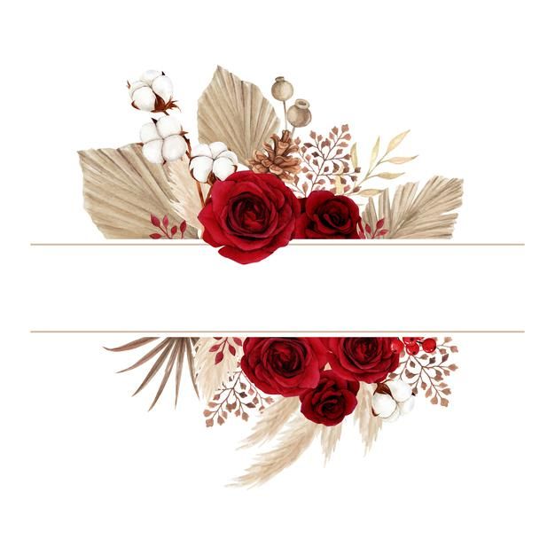 two horizontal banners with red roses and white feathers on the bottom one is blank for text