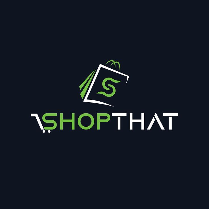 the logo for shop that is green and white with a shopping bag on it's side