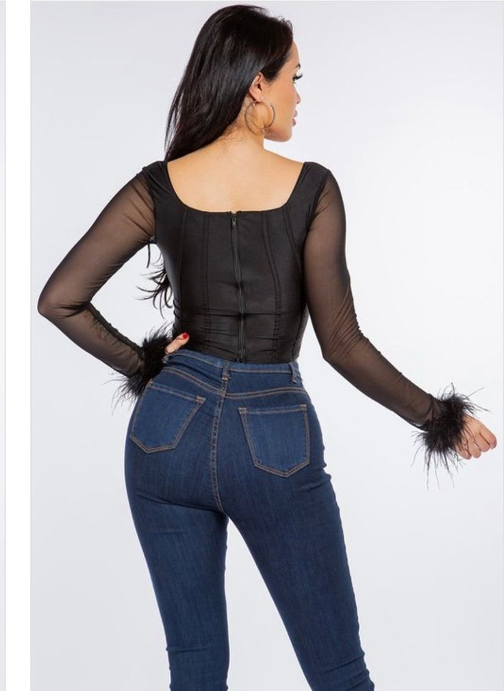 High quality stretchy fits amazing Mesh Long Sleeve Top, Black Long Sleeve Top, Mesh Long Sleeve, Fur Trim, Black Long Sleeve, Long Sleeve Top, Levi Jeans, Open Shoulder Tops, Long Sleeve Tops